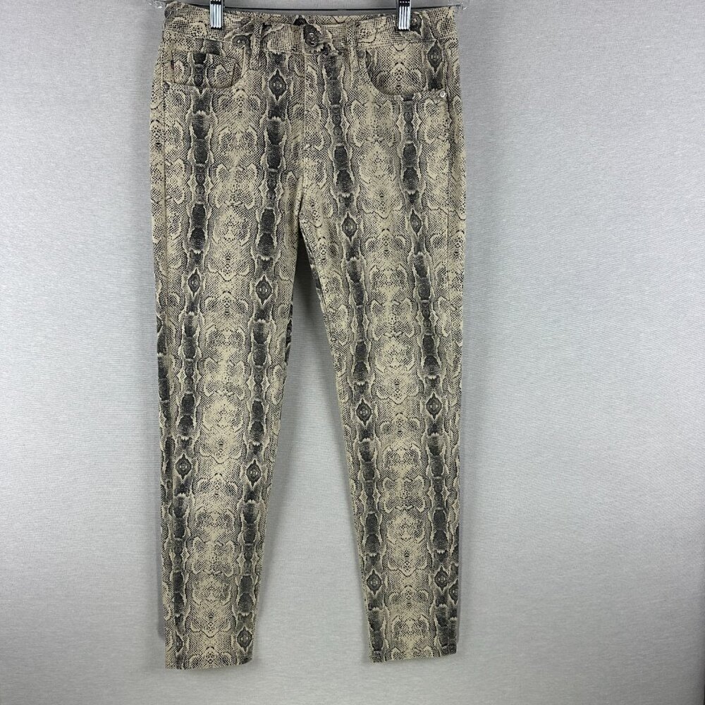 VIGOSS WOMEN'S SNAKESKIN PRINT JEANS STRAIGHT LEG ZIP FRONT POCKETS SIZE 6/7 - Picture 1 of 11
